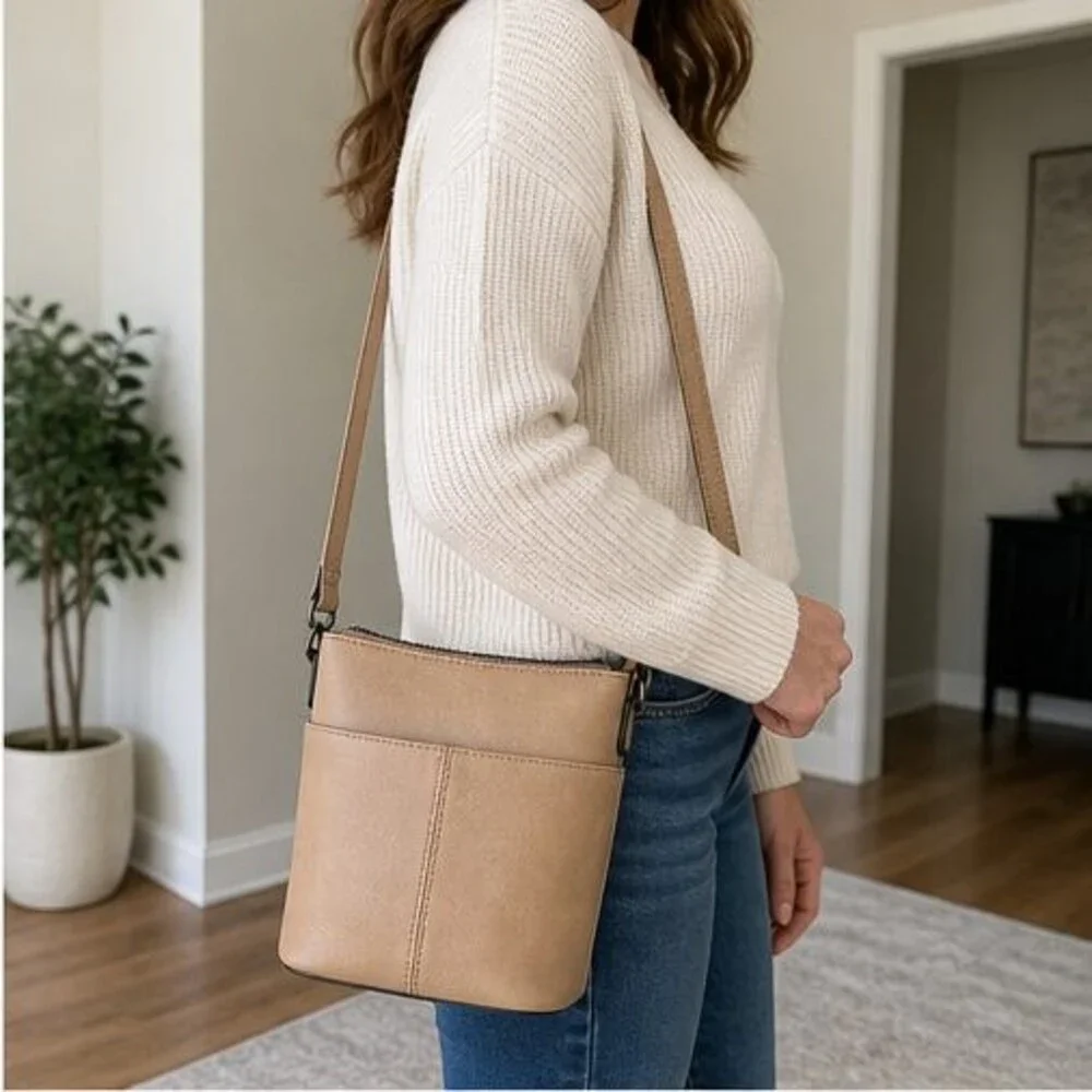 Cognac Suede Crossbody Bag